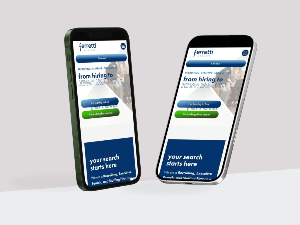 Two smartphones displaying Ferretti Search website