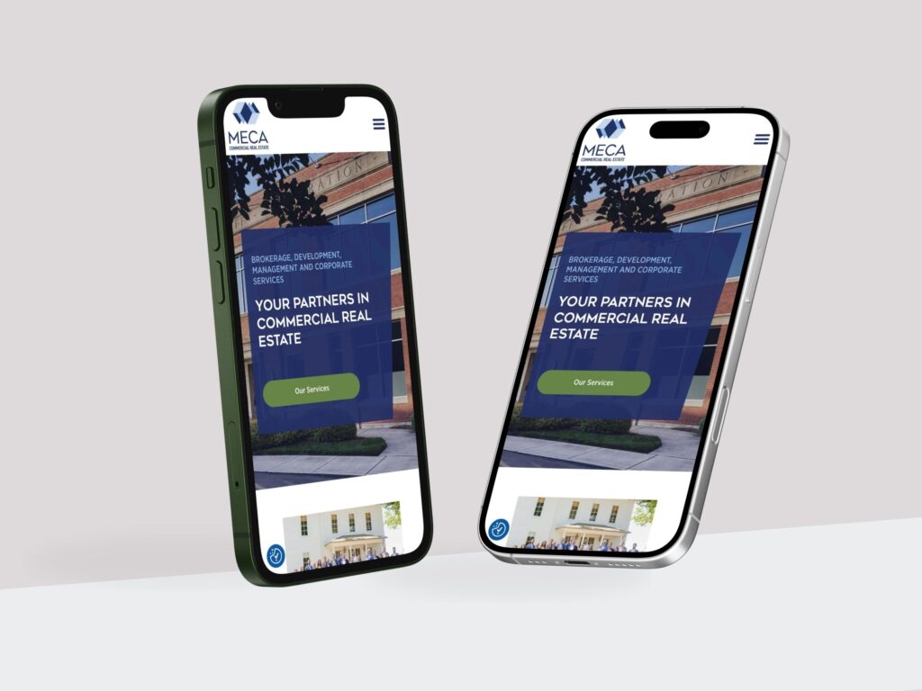 Smartphones displaying commercial real estate website homepage
