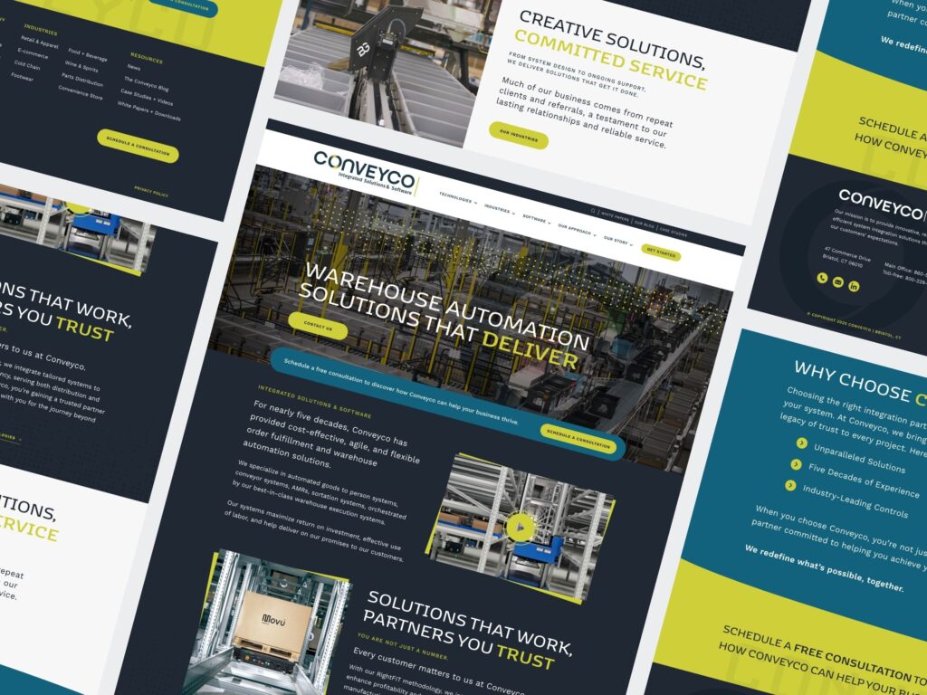 Warehouse automation company website design collage