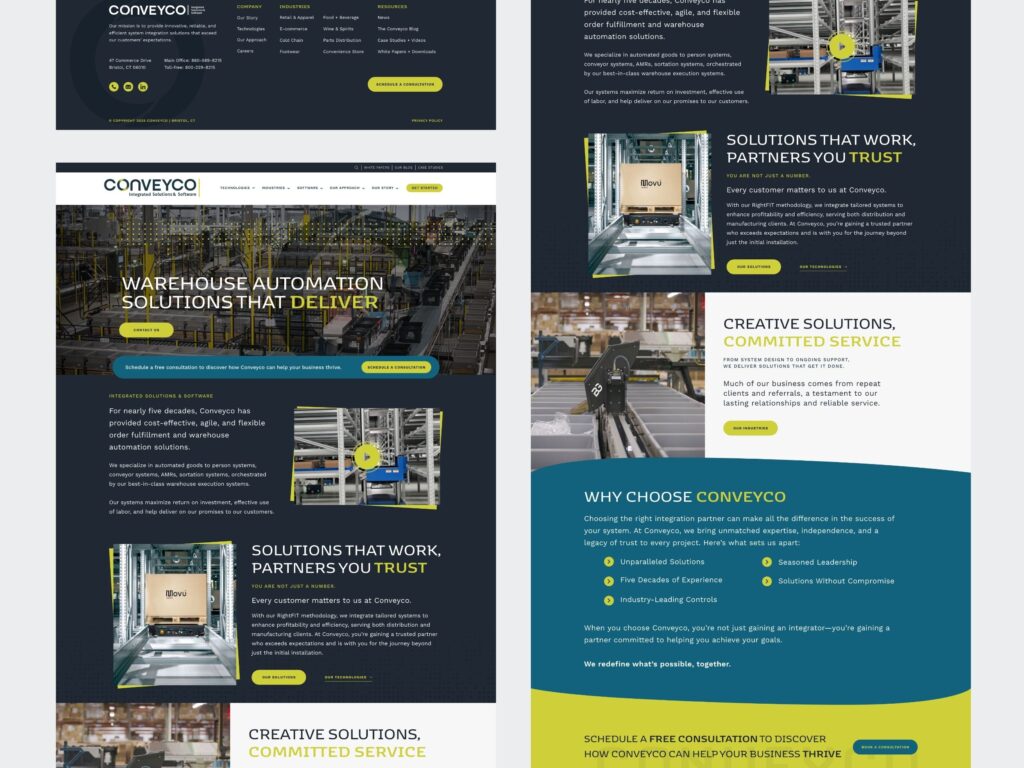 Conveyco warehouse automation website design layout