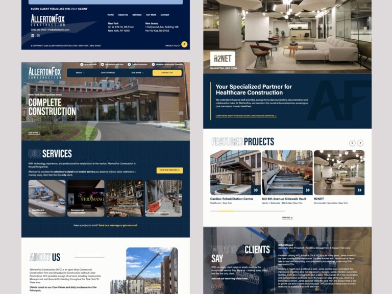 AllertonFox Construction website showcasing services and projects.