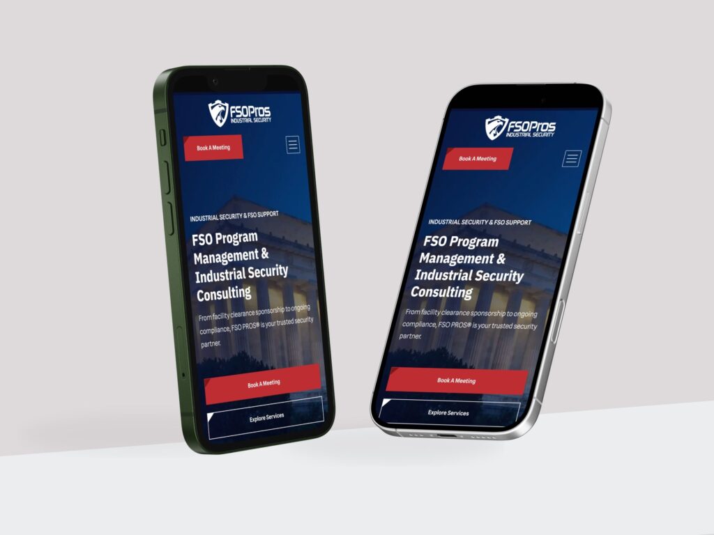 Smartphones displaying FSO Pros security consulting website