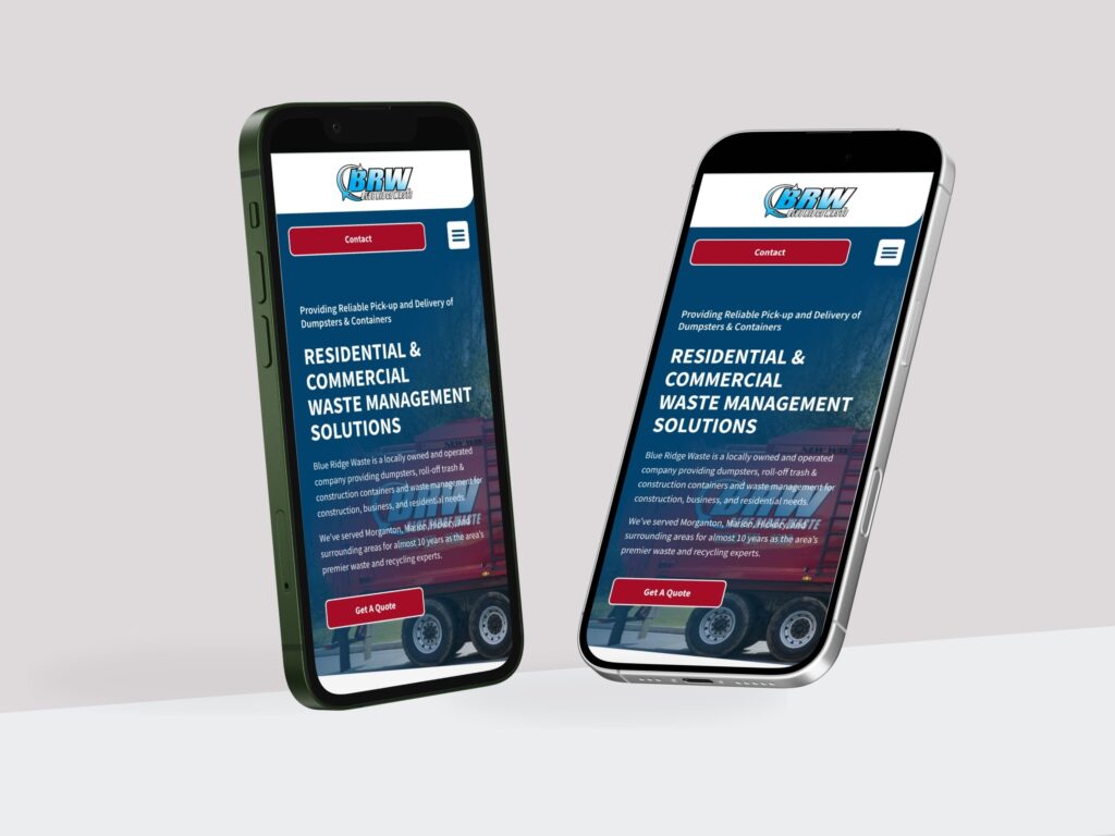 Smartphones displaying waste management company website design