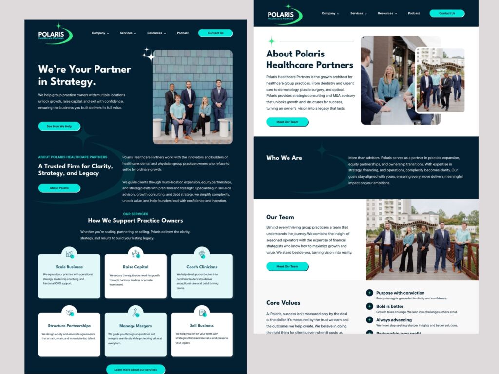 Polaris Healthcare Partners website homepage and about pages